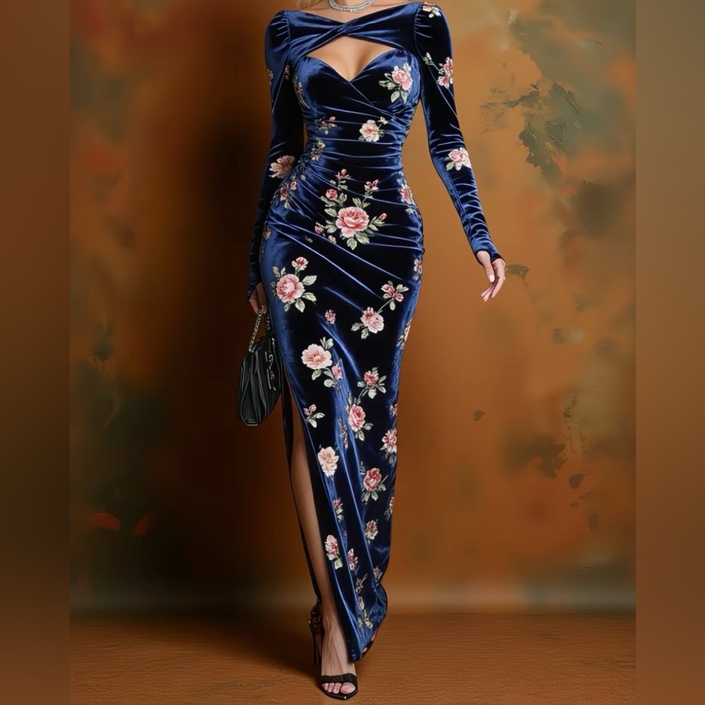 Elegant Floral Velvet Dress